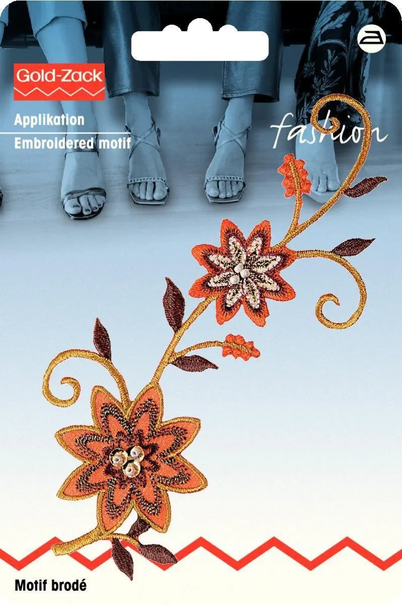 Prym 926330 Applikation Blumenranke orange/braun mit Perlen