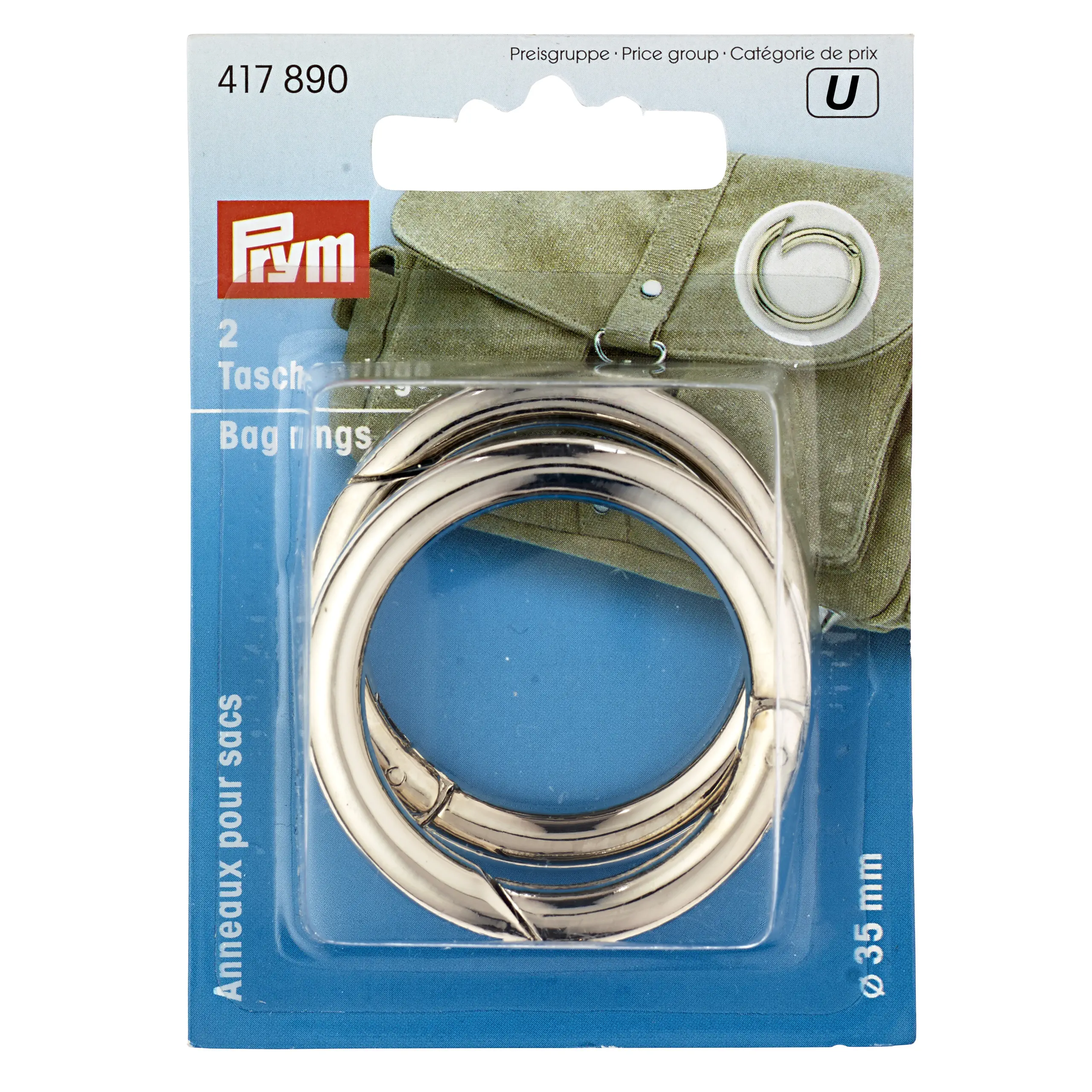 Prym 417890 Taschenringe 35mm, silberfarbig