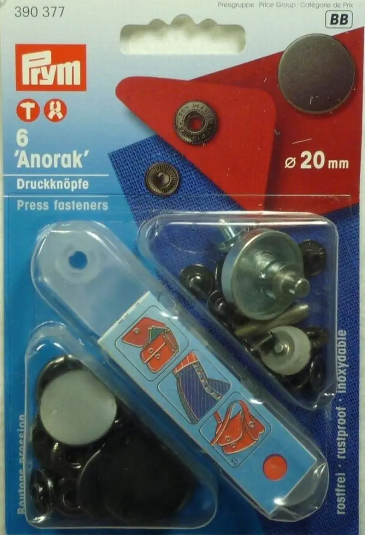 Prym 390377 Nähfrei-Druckknopf Anorak flach 20 mm brüniert