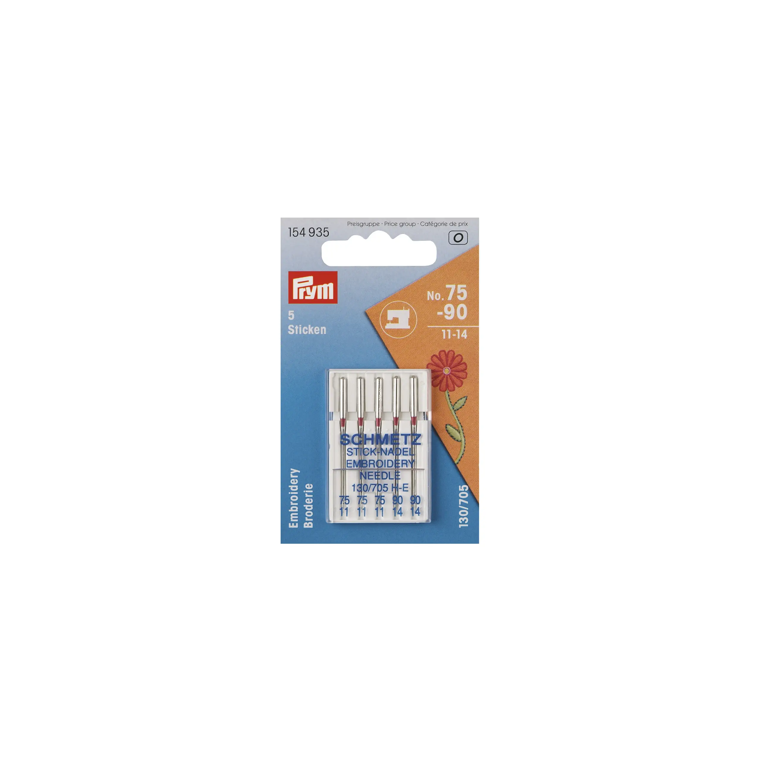 Prym 154935 Nähmaschinennadeln 130/705 Sticken 75+90 Flachkolben