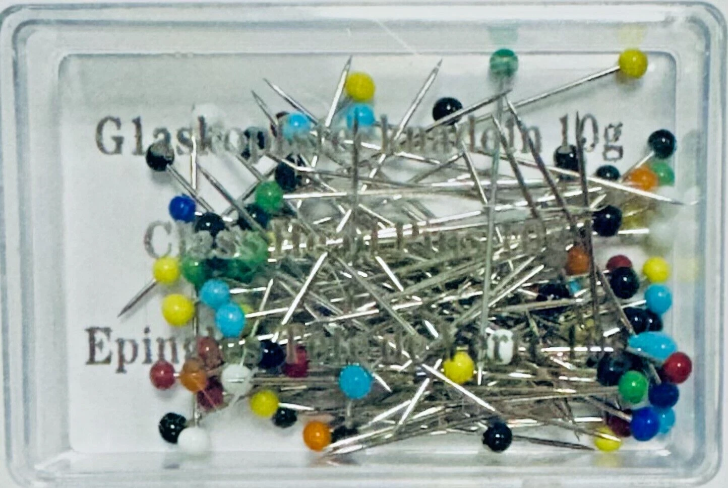 Glaskopf Stecknadeln 186,00€/kg 10g 100 Stück 30 x 0,65 mm bunt Glas Nadeln