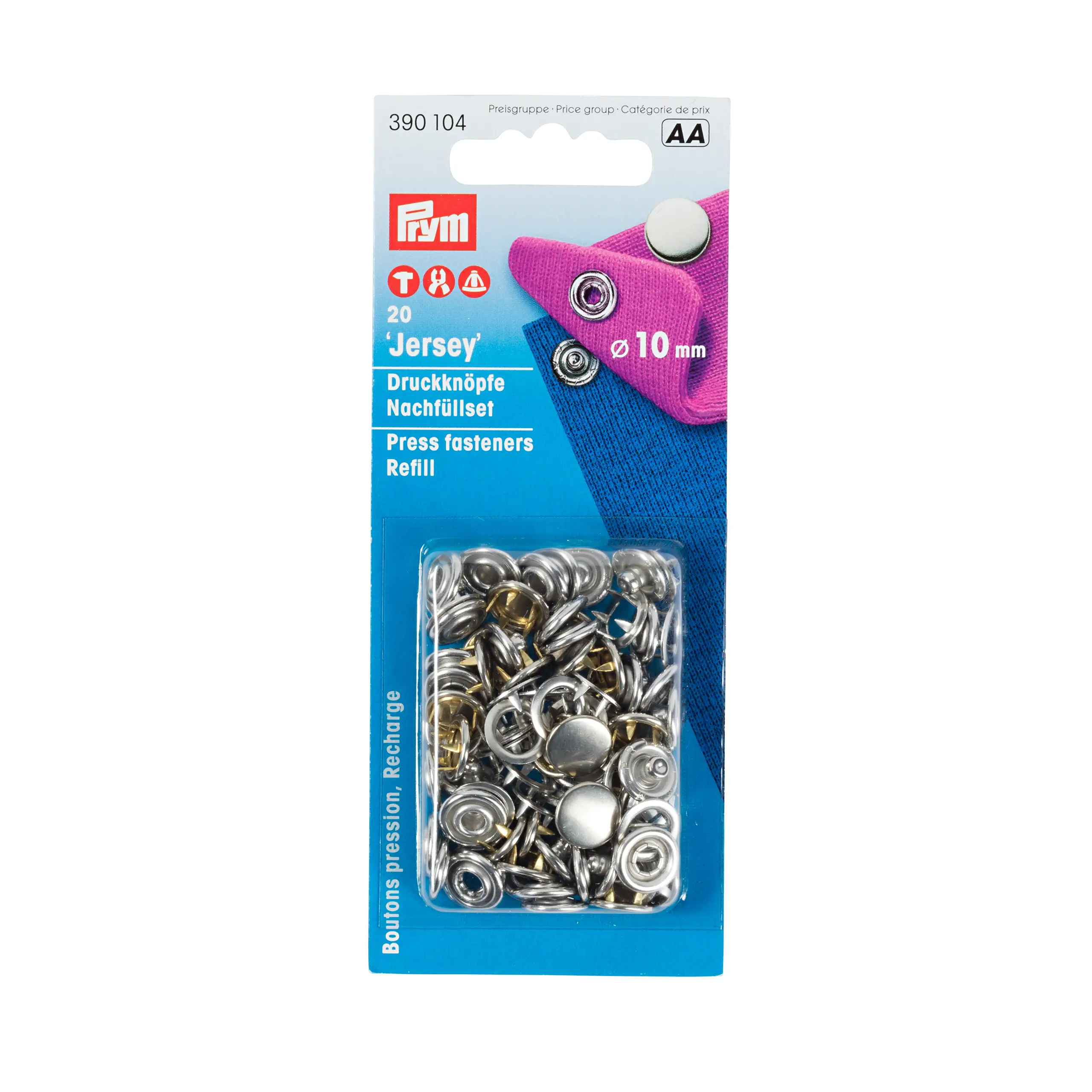 Prym 390104 Jersey Drucknoöpfe Nachfüllpackung für 390120 glatte Kappe 10mm silberfarbig