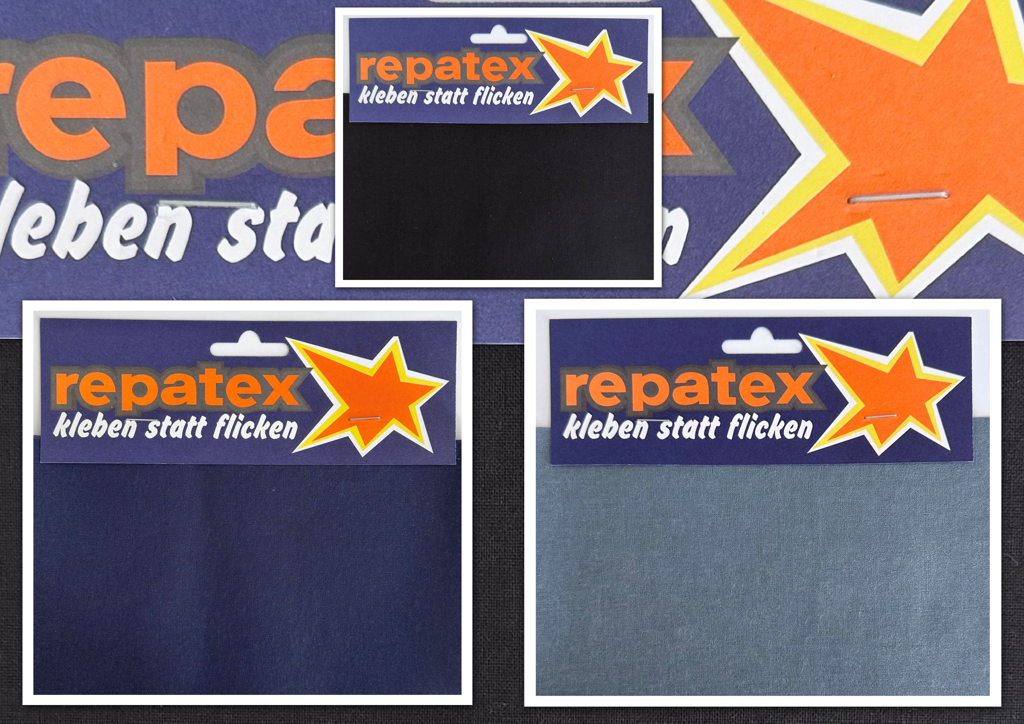 Repatex Reparatur Flicken Bügelflicken Stoff Baumwolle schwarz dunkel blau grau 10 x 42 cm