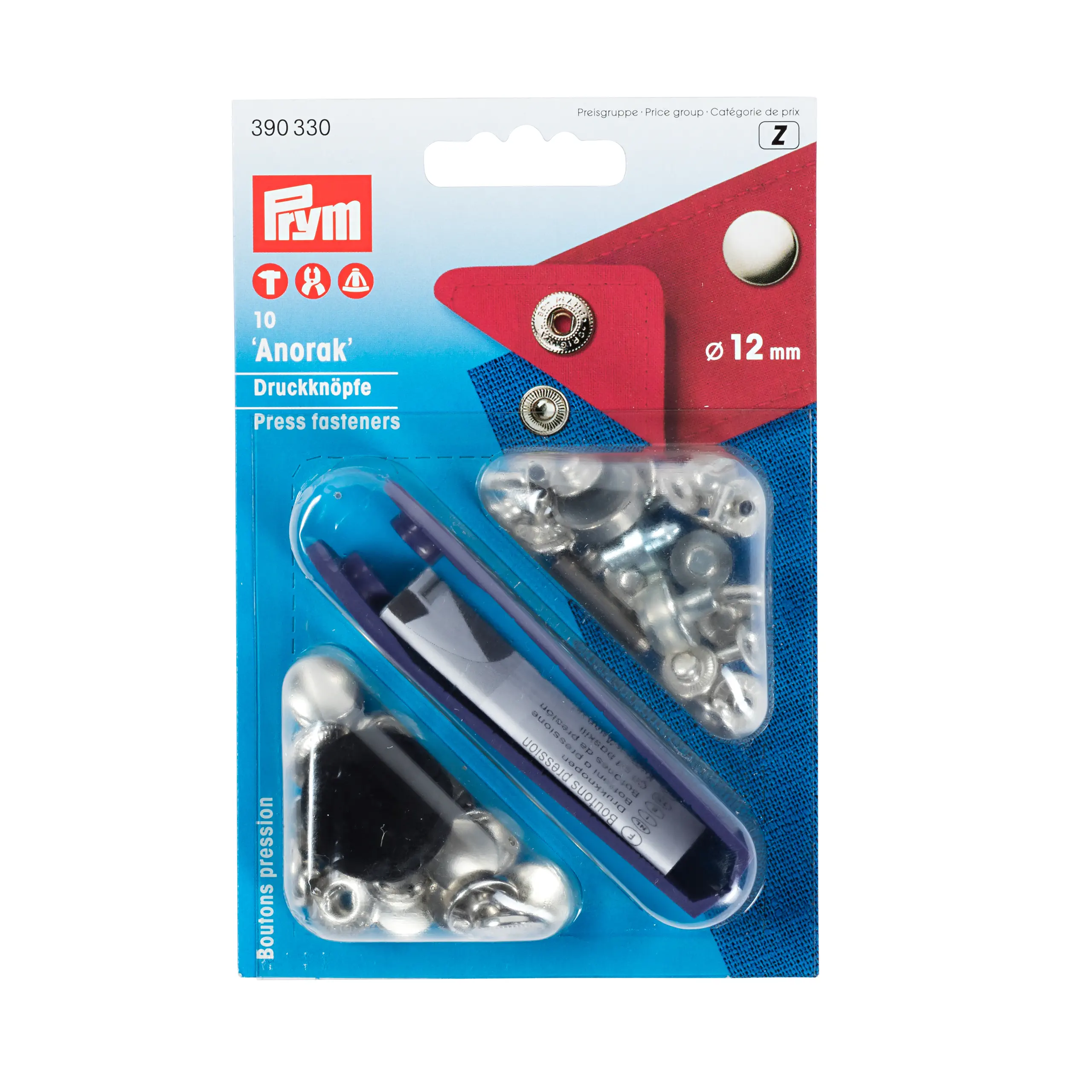 Prym 390330 Nähfrei-Druckknopf Anorak 12 mm silberfarbig
