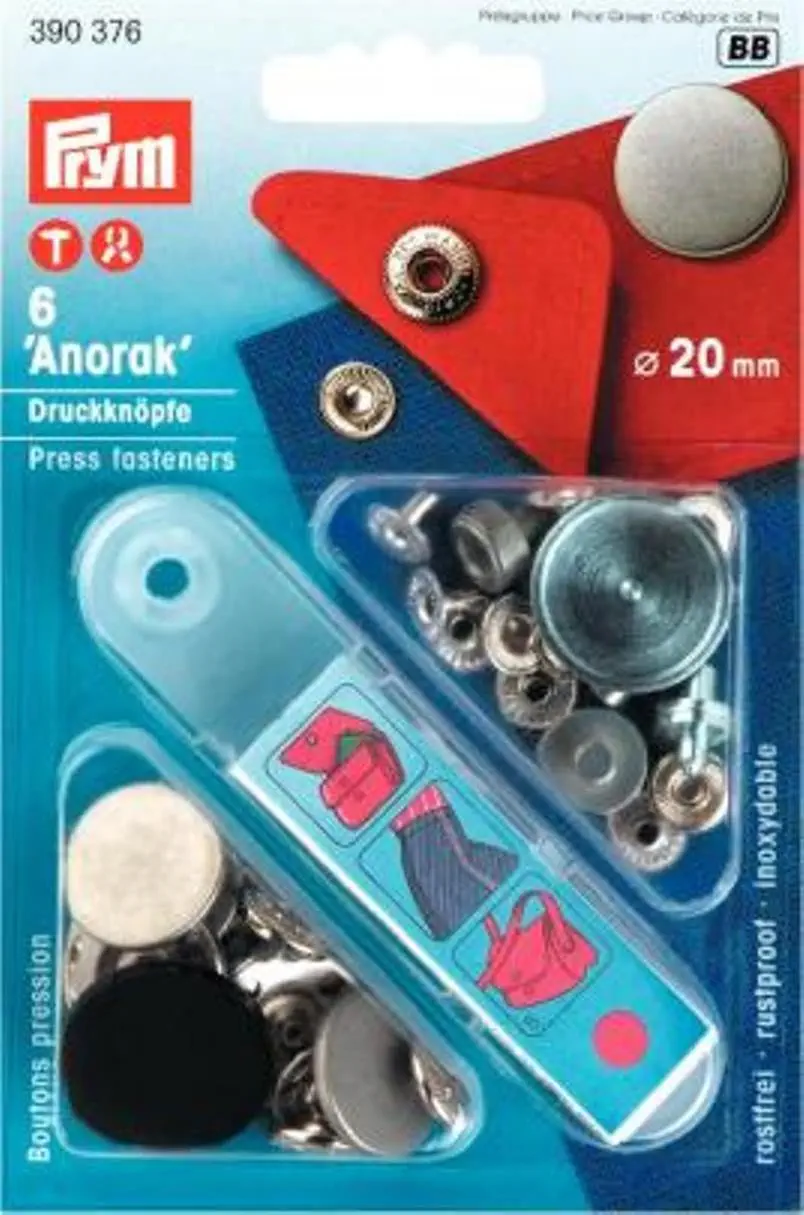 Prym 390376 Nähfrei-Druckknopf Anorak flach 20 mm silber matt