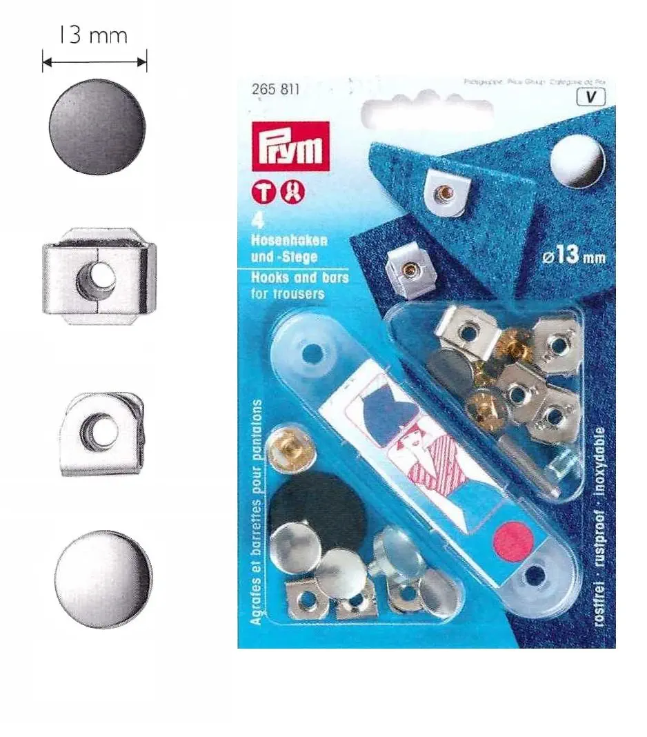 Prym 265811 Hosenhaken und Stege nähfrei 13 mm silber/brüniert