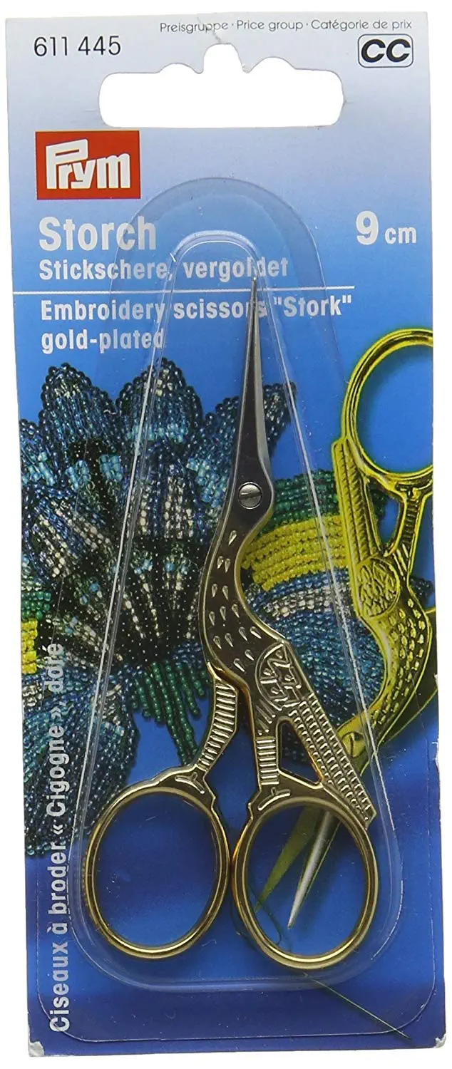 Prym 611445 Stickschere Storch 9 cm gold