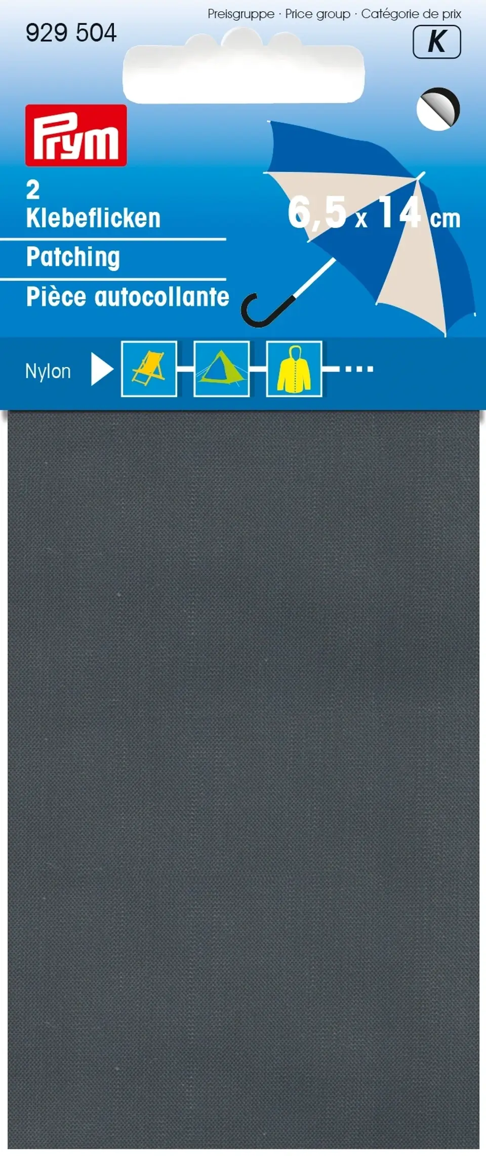 Prym 929504 Klebeflicken Nylon, 2 Stück, 6,5 x 14cm grau