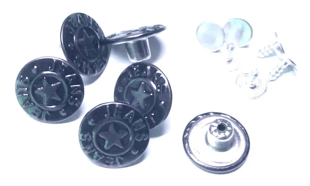6 Nähfrei-Jeans-Knöpfe 17mm silber brüniert
