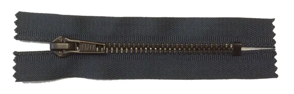 Reißverschluss grau dunkel , 010 cm Metall nicht teilbar 6 mm Kette