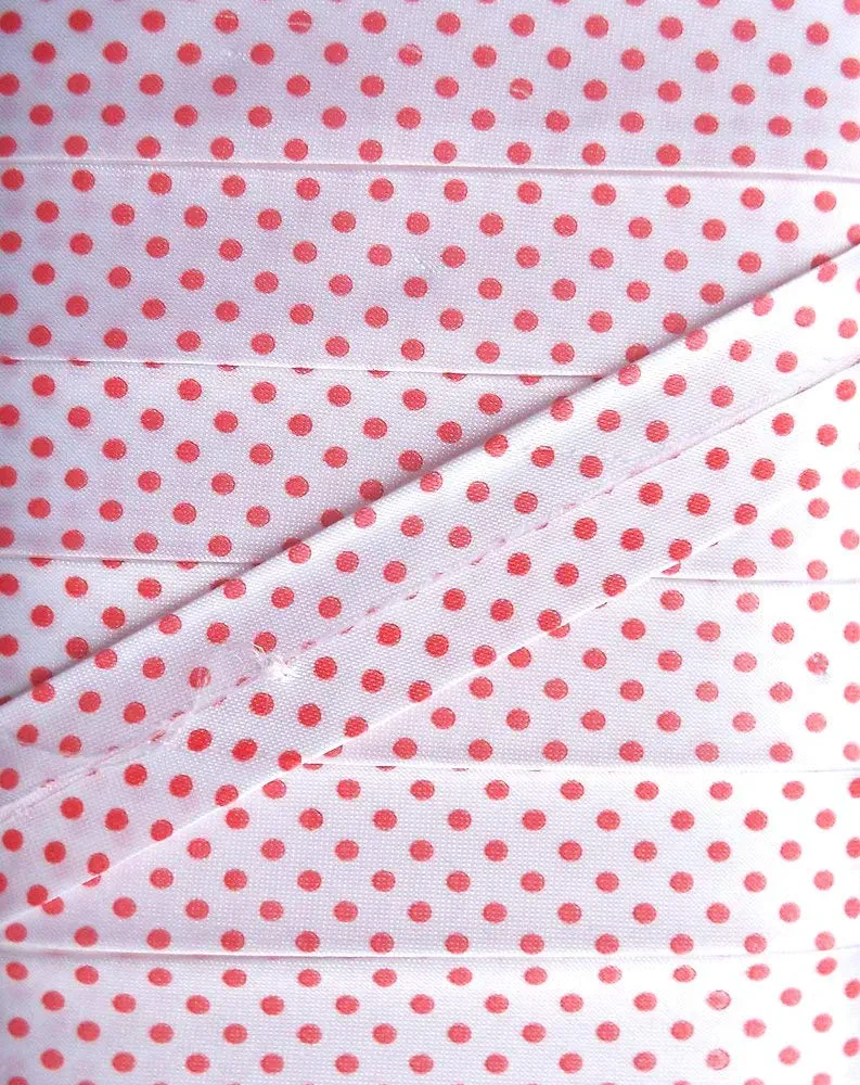 Satinschrägband Punkte 18 mm weiß/rot