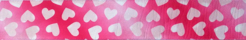 Taftband 25 mm pink mit weißen Herzen