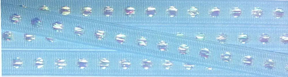 Ripsband 10 mm hellblau mit multicolor Lurex-Punkten