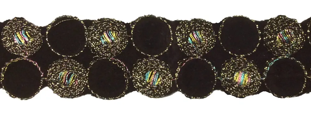 Borte 35 mm schwarz Velour Lurex gold bestickt zum Bügeln