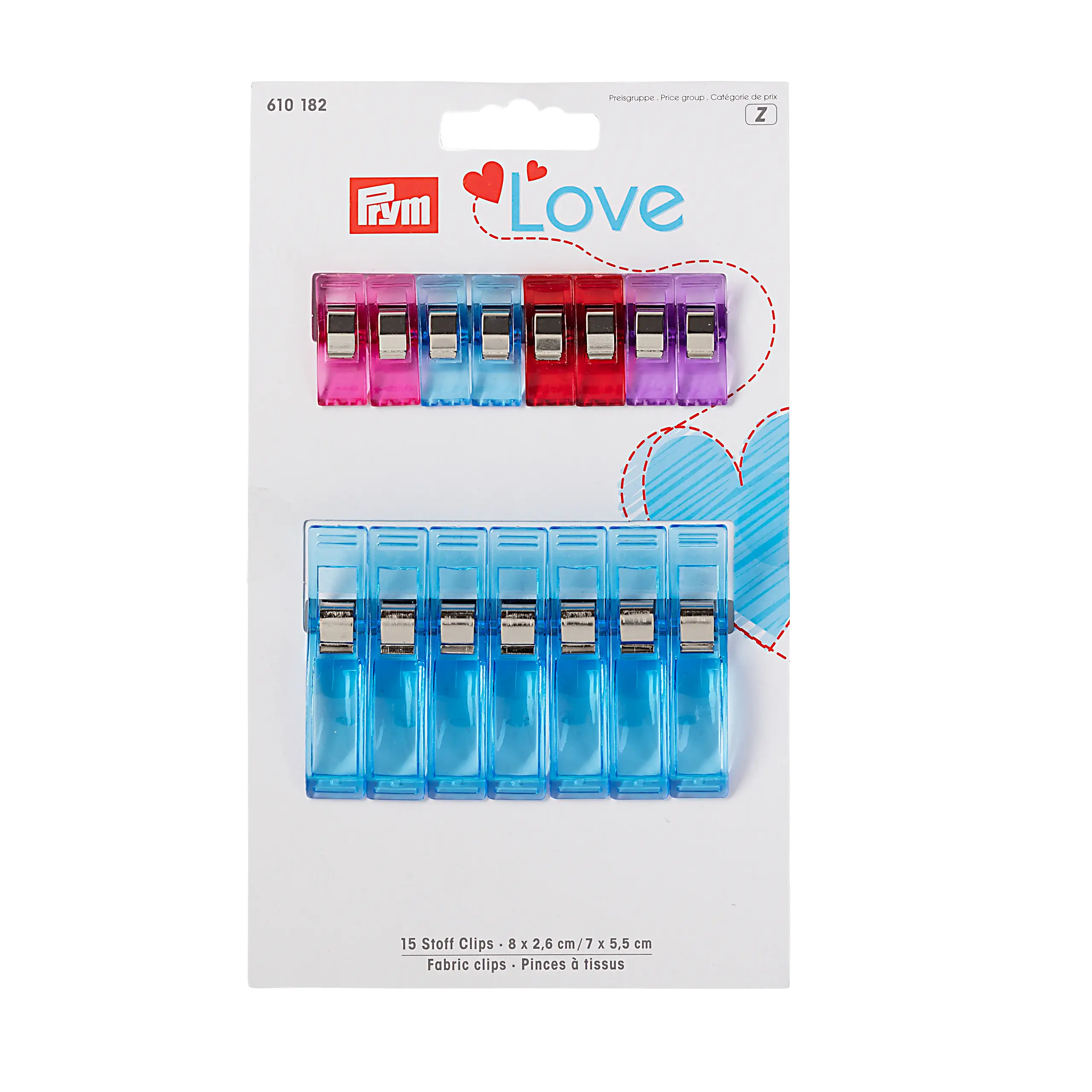 Prym 610182 Stoff Clips Prym Love 2,6 cm + 5,5cm, 15 Stück