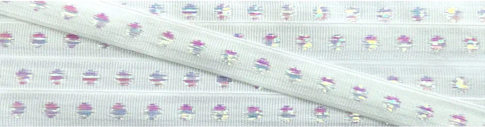 Ripsband 10 mm weiß mit multicolor Lurex-Punkten