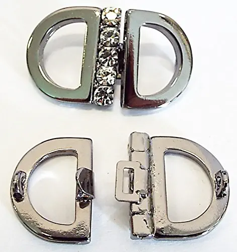 Bekleidungsverschluß alt silber zum einhaken mit Strass 35 x 20 mm