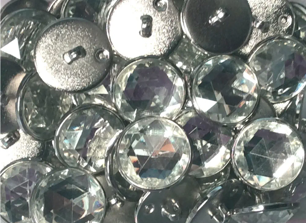 5 Straßknöpfs 16 mm glasklar facetiert, silber gefaßt