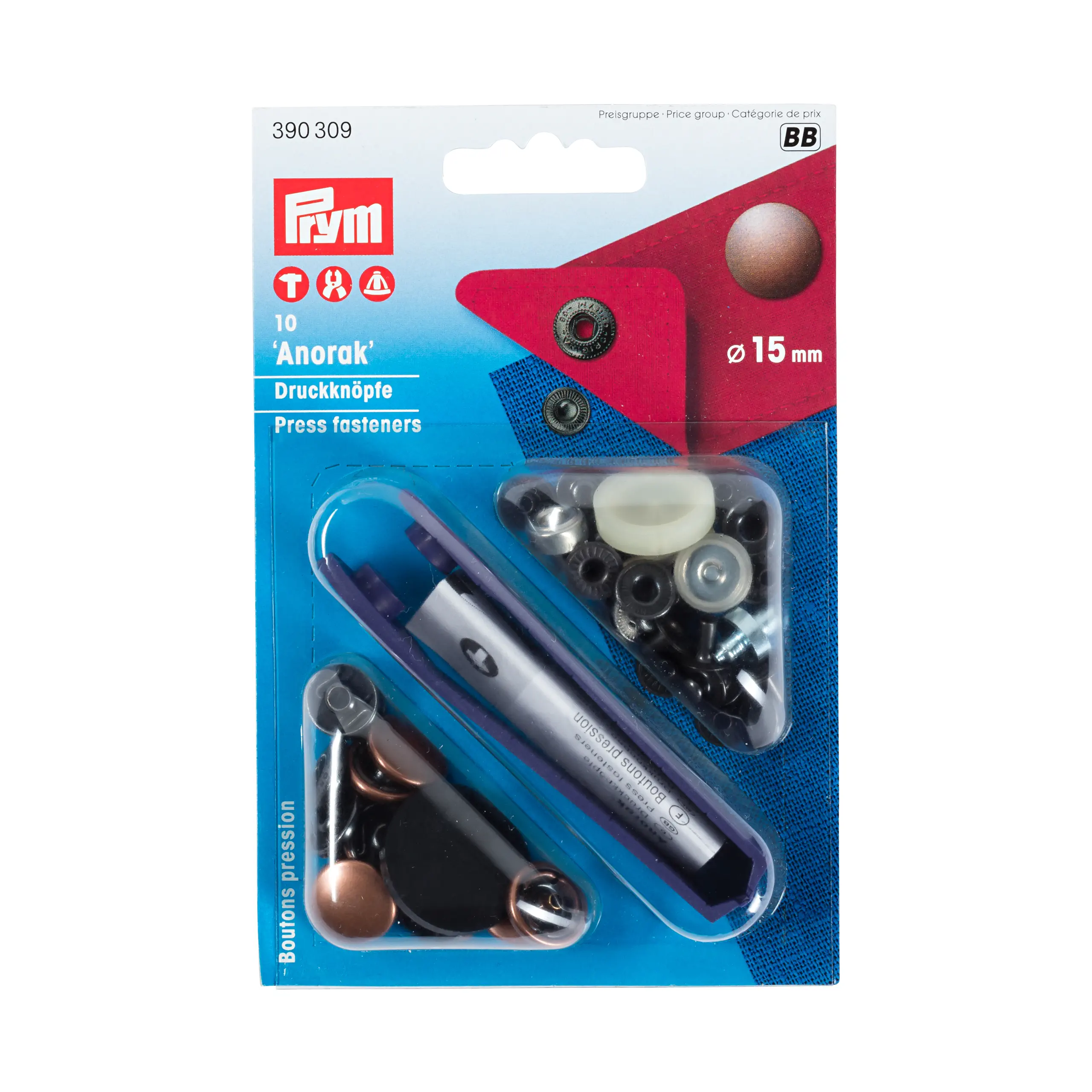 Prym 390309 Nähfrei-Druckknopf Anorak 15 mm altkupfer