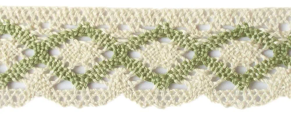 Klöppelspitze 55 mm creme/grün