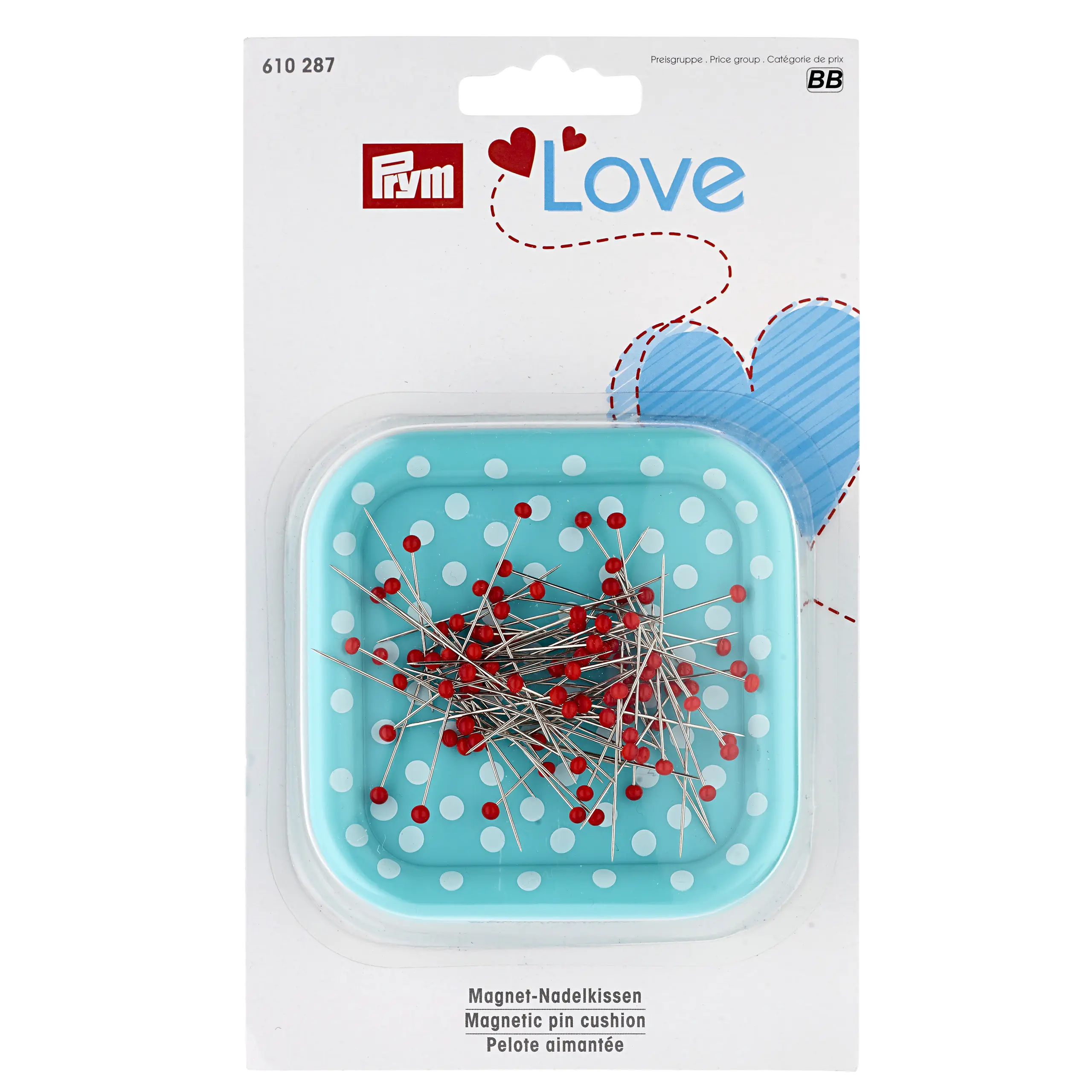 Prym 610287 Magnetnadelkissen "Prym Love" mit Glaskopfstecknadeln