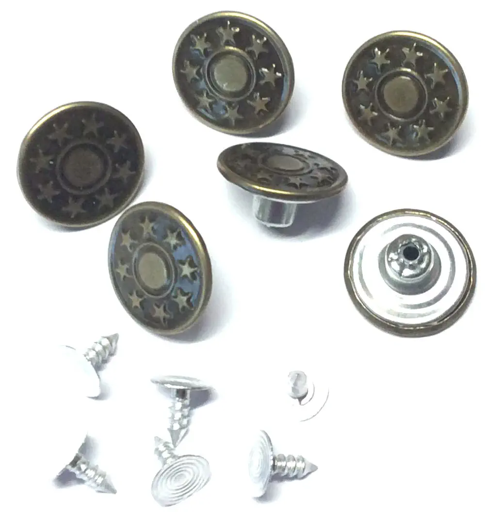 6 Nähfrei-Jeans-Knopf 17mm alt messing