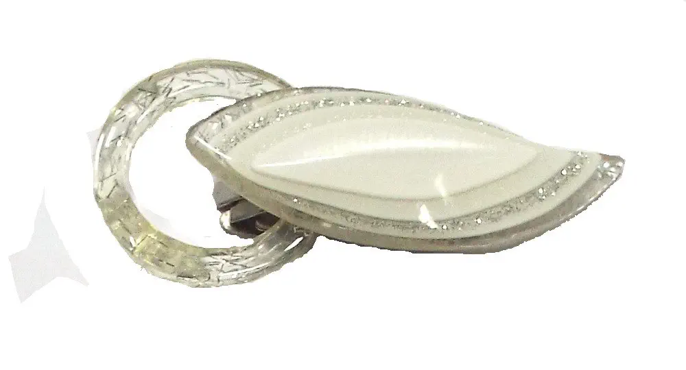Bekleidungsverschluß Clip weiß/Lurex silber 35 x 80 mm