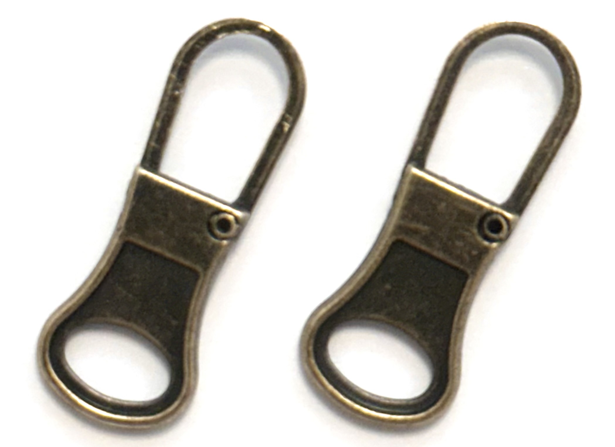 2 Ersatz-/Reparatur-Reißverschlussschieber (Zipper) aufklappbar silber und altmessing