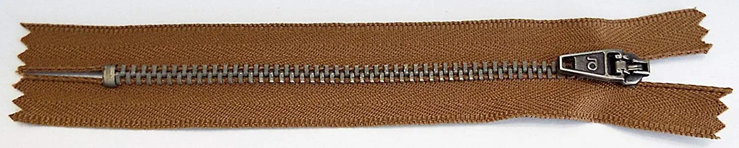 Reißverschluss braun cognac, 013 cm Metall nicht teilbar 4 mm Kette R