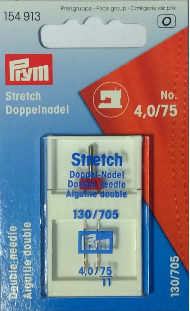 Prym 154913 Doppel-Nähmaschinennadel 130/705 Stretch 75/4,0 mm