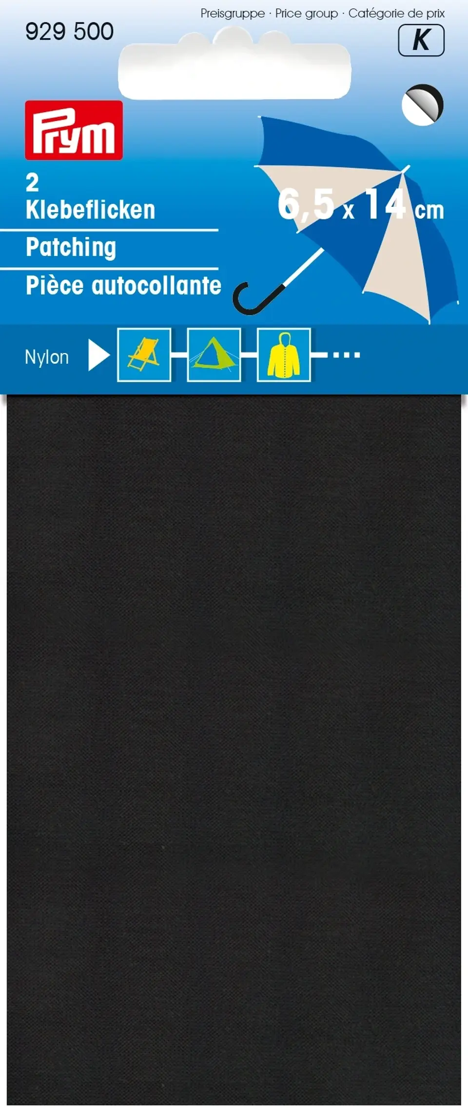 Prym 929500 Klebeflicken Nylon, 2 Stück, 6,5 x 14cm schwarz