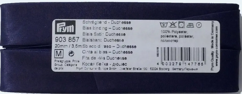 Prym 903857 3,5 m Satin-Schrägband 20mm dunkelblau/marine vorgefalzt