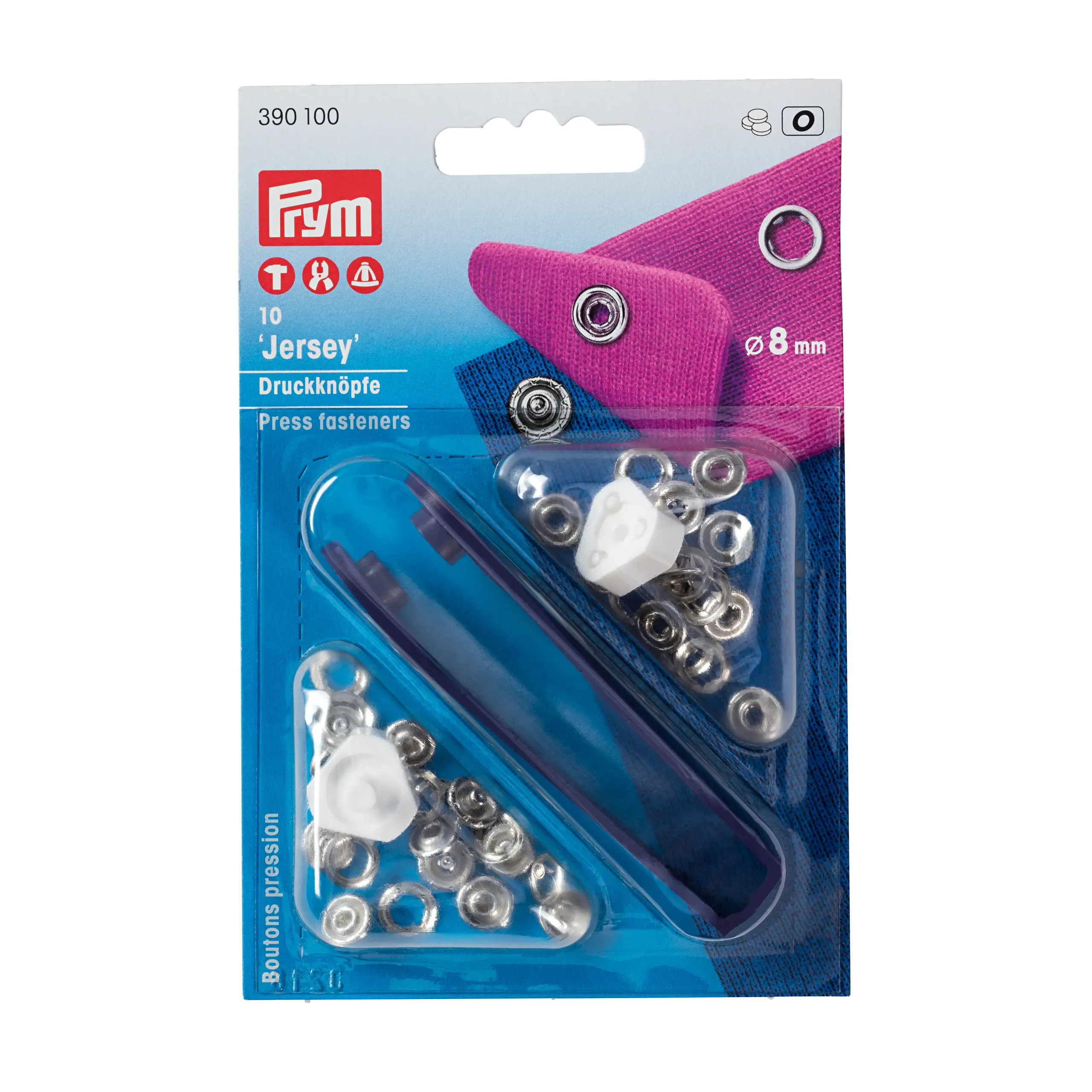 Prym 390100 Nähfrei-Druckknopf Jersey Zackenring 8 mm silber
