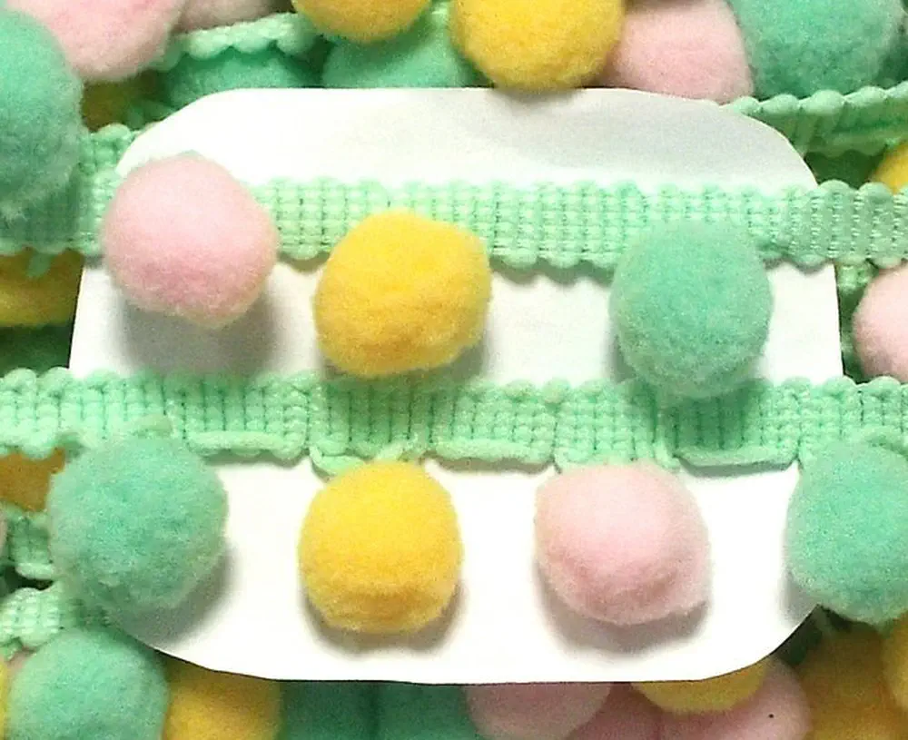 Pomponborte 30 mm Farbverlauf Mint Gelb Rosa
