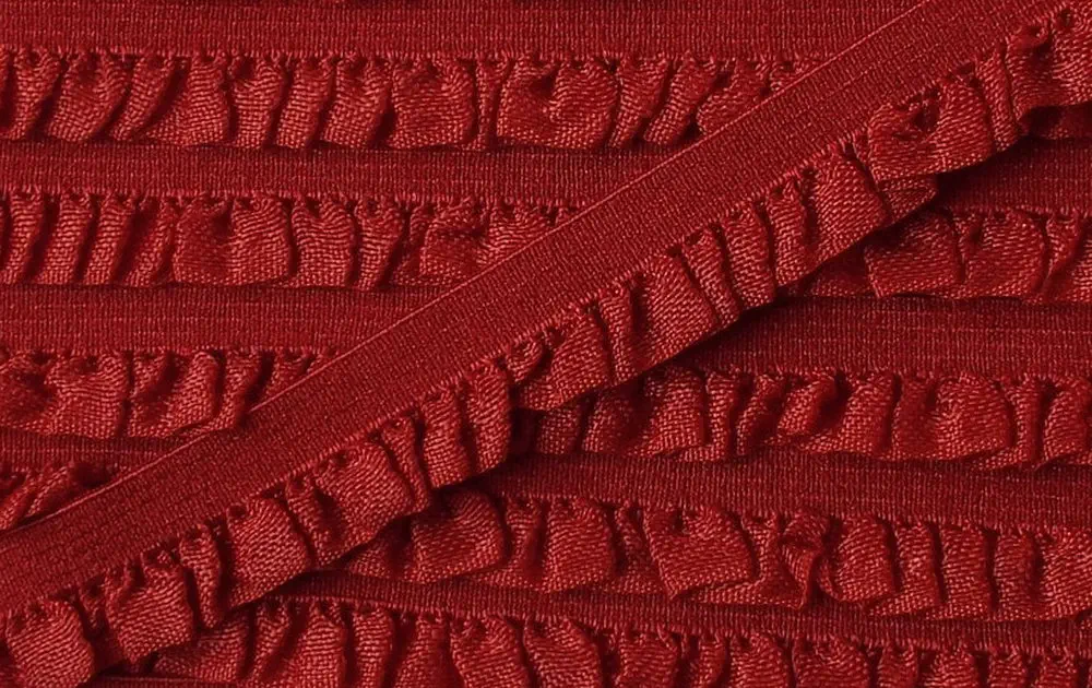 3 m Wäschespitze/Wäscherüsche elastisch 10 mm dunkel rot