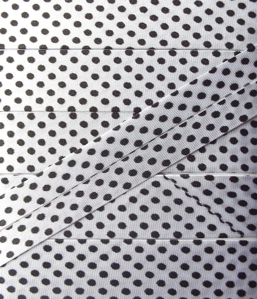 Satinschrägband Punkte 18 mm weiß/schwarz