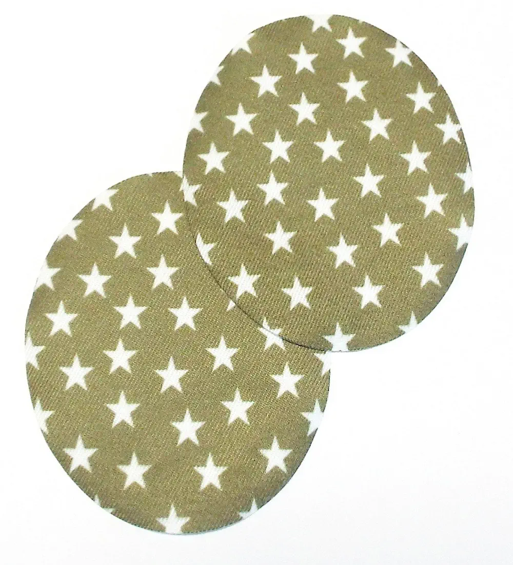 1 Paar Patches/Bügelflicken mit Sternen 90 x 75 mm khaki