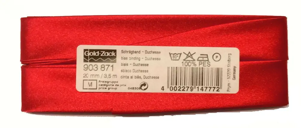 Prym 903871 3,5 m Satin-Schrägband 20mm rot vorgefalzt
