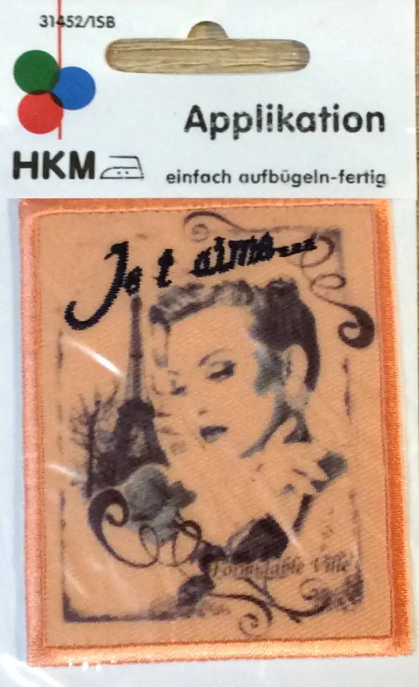Applikation "Je t aime" 60 mm x 75 mm zum Aufbügeln