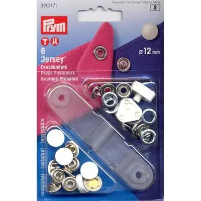 Prym 390171 Nähfrei-Druckknopf "Jersey", glatte Kappe, 12mm, weiß