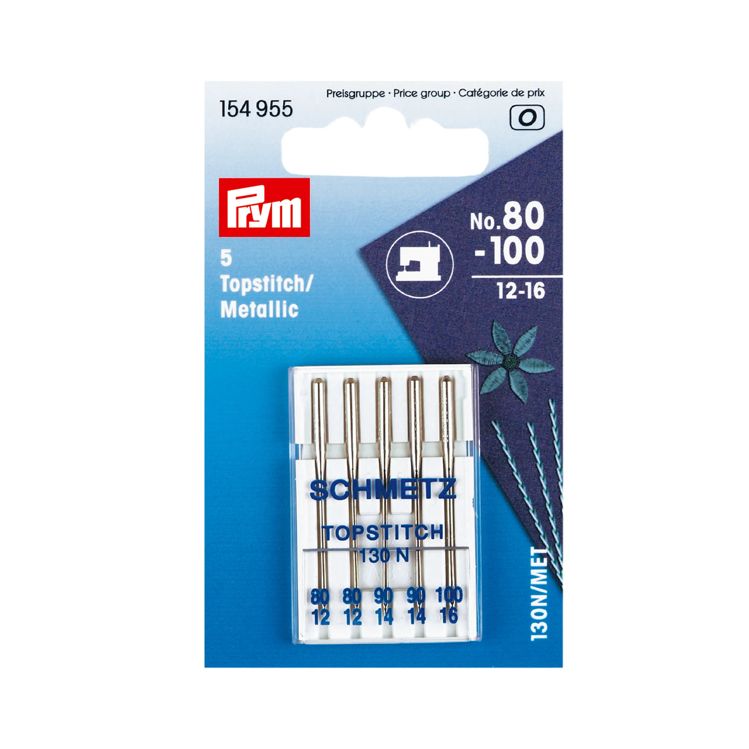 Prym 154955 Nähmaschinennadeln Topstitch/Metallic 80-100