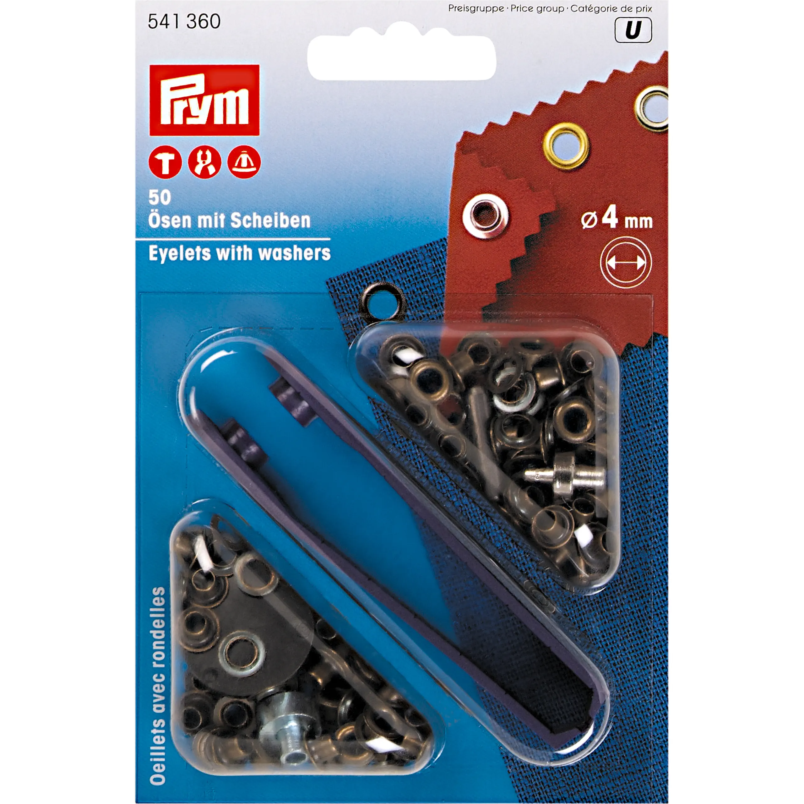 Prym 541360 Ösen und Scheiben 4,0 mm altmessing