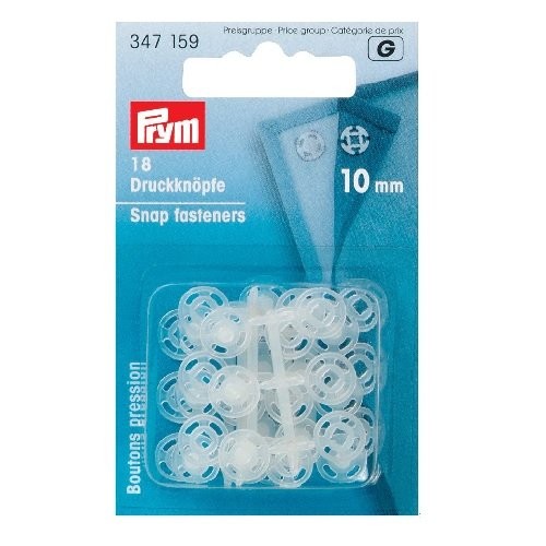 Prym 347159 18 Annäh-Druckknöpfe Kunststoff 10 mm transparent