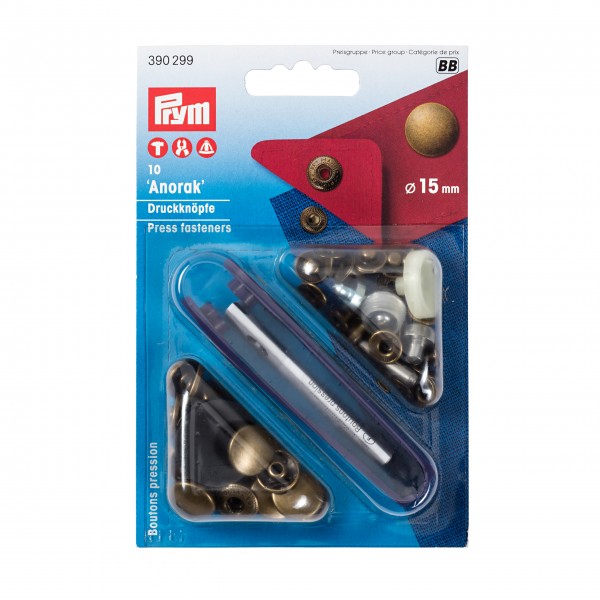 Prym 390299 Nähfrei-Druckknopf Anorak 15 mm altmessing