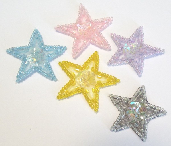 Applikationen Sortiment, Sterne mit Pailletten und Perlen, 40 mm 5 Stk.