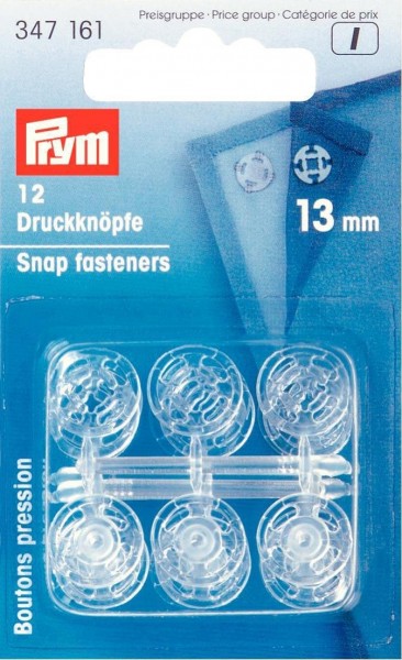 Prym 347161 12 Annäh-Druckknöpfe Kunststoff 13 mm transparent