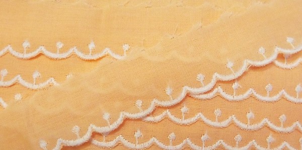 Baumwollspitze apricot mit weißer Bogenkante 25 mm
