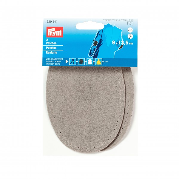 Prym 929341 Patches Velourslederimitat, aufbügelbar, 9 x 13,5 cm, hellgrau