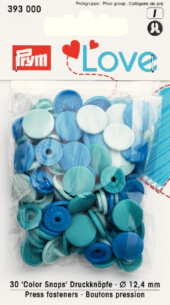 Prym 393000 Love Nähfrei Druckknopf Color Kunststoff 12,4 mm blau sortiert