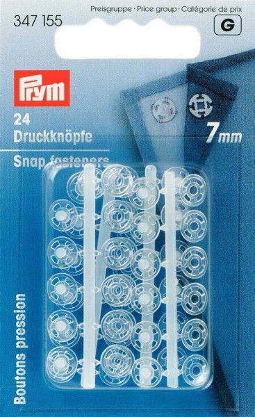 Prym 347155 24 Annäh-Druckknöpfe Kunststoff 7 mm transparent